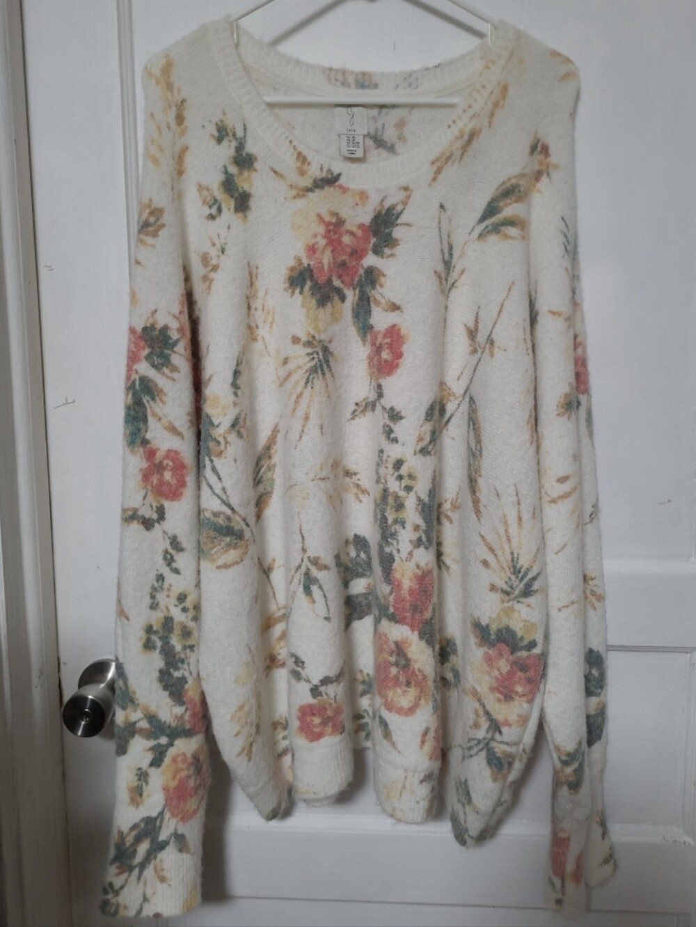 Joie Cream Floral Scoop-Neck Sweater with Rose Print 3X Plus